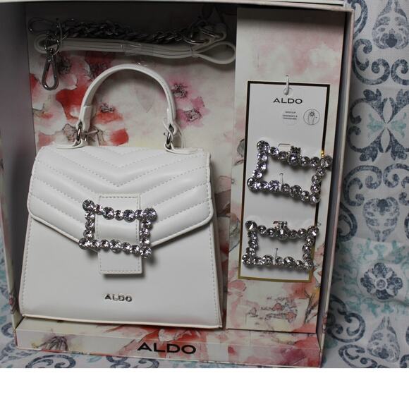 Aldo White Crossbody w/matching‎ Rhinestone shoe clips NWT - Picture 1 of 8